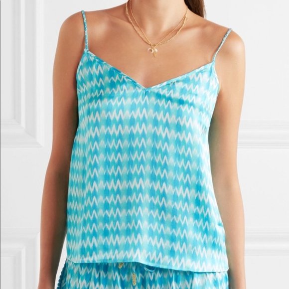 Paloma Blue Capri Printed 100% Silk-Satin Camisole Size M NWOT - Picture 2 of 15